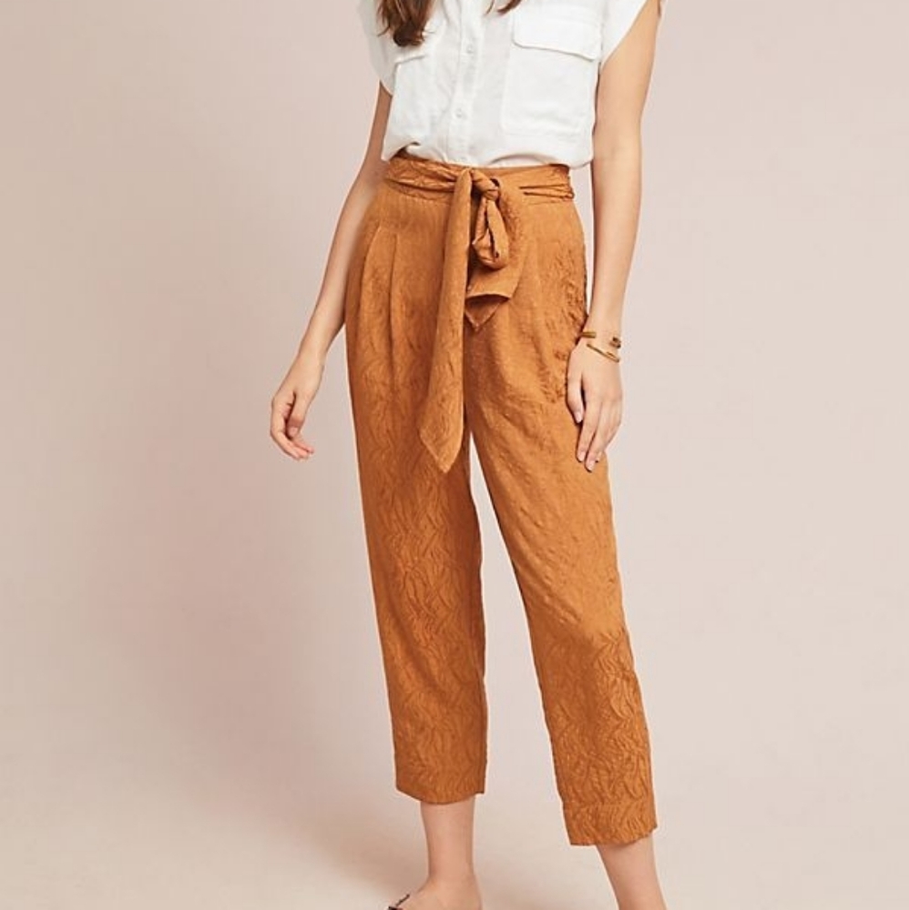 Aubade Tie-Waist Ankle pants, jacquard